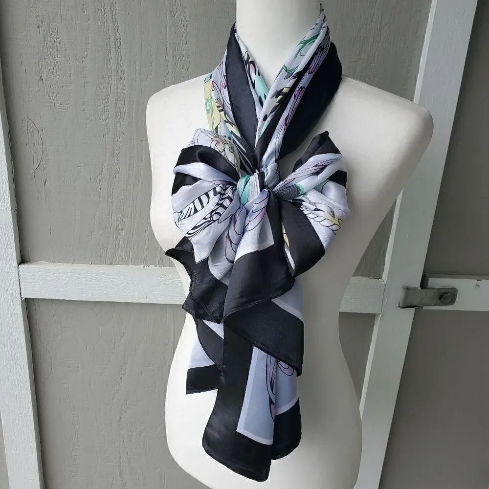 Retro Vintage Pastel Silk Fashion Print Scarf